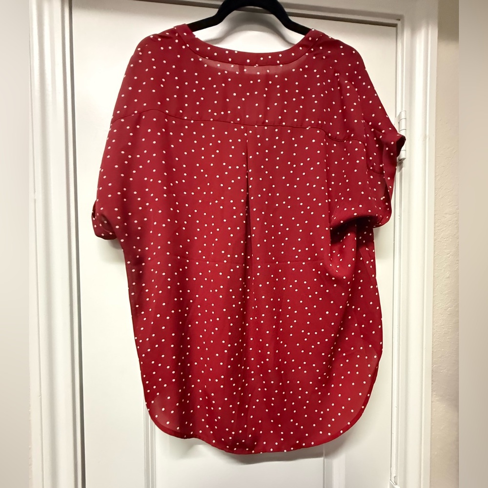 Maurice’s Red Polka Dot Blouse Size Large | Lightweight Chiffon Top - Picture 4 of 4